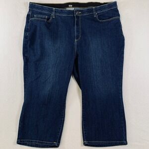 Catherines Capri Jeans Womens High Rise Stretch Straight Dark Wash Blue Plus 26W